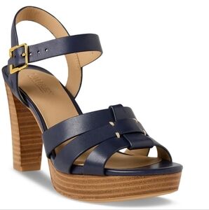 Lauren Ralph Lauren Blue Leather Platform Sandals SZ 9